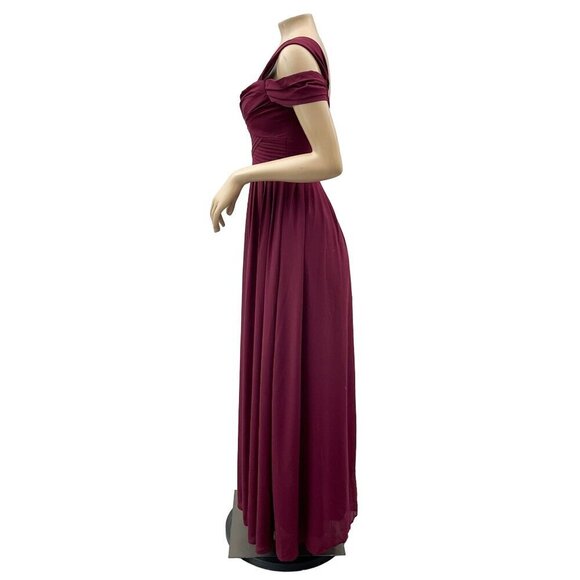 Lulus Make Me Move Burgundy Cold Shoulder Evening Gown Maxi Dress Womens XS - Picture 12 of 13
